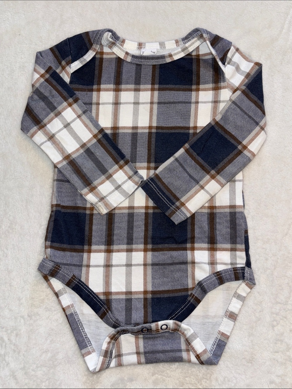 (3 for $10) PL baby Plaid Long-Sleeve One-Piece Bodysuit in Navy and Brown